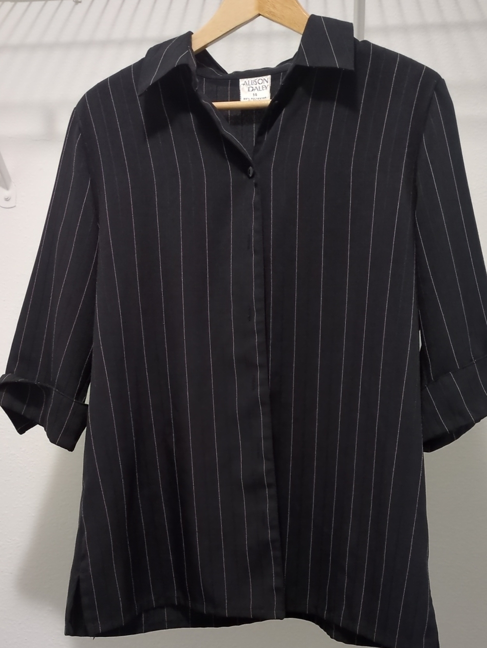 Black Pinstripe Roll-Sleeve Button-Down Shirt - Relaxed Fit